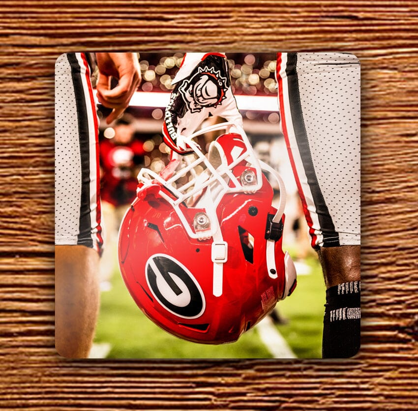 UGA Georgia Bulldogs 4" Hardboard Coaster - Power G Football Helmet Photo Party Gift for Tailgate, Graduation, Football Fan, Student, Alumni - WRIGHT PHOTO