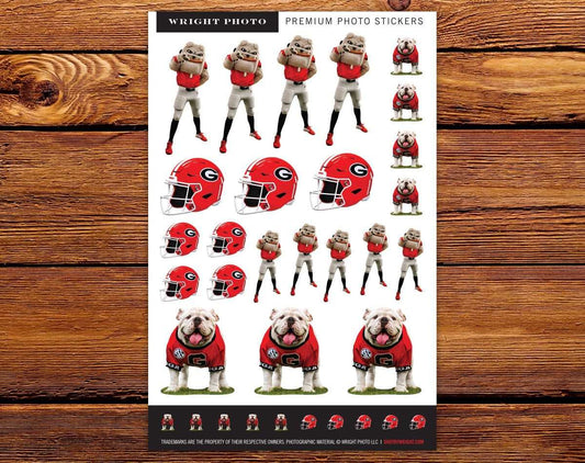 UGA Georgia Bulldogs Sticker Sheet - 33 Die Cut Vinyl Photo Decals - UGA X + Hairy Dawg + Helmet - WRIGHT PHOTO