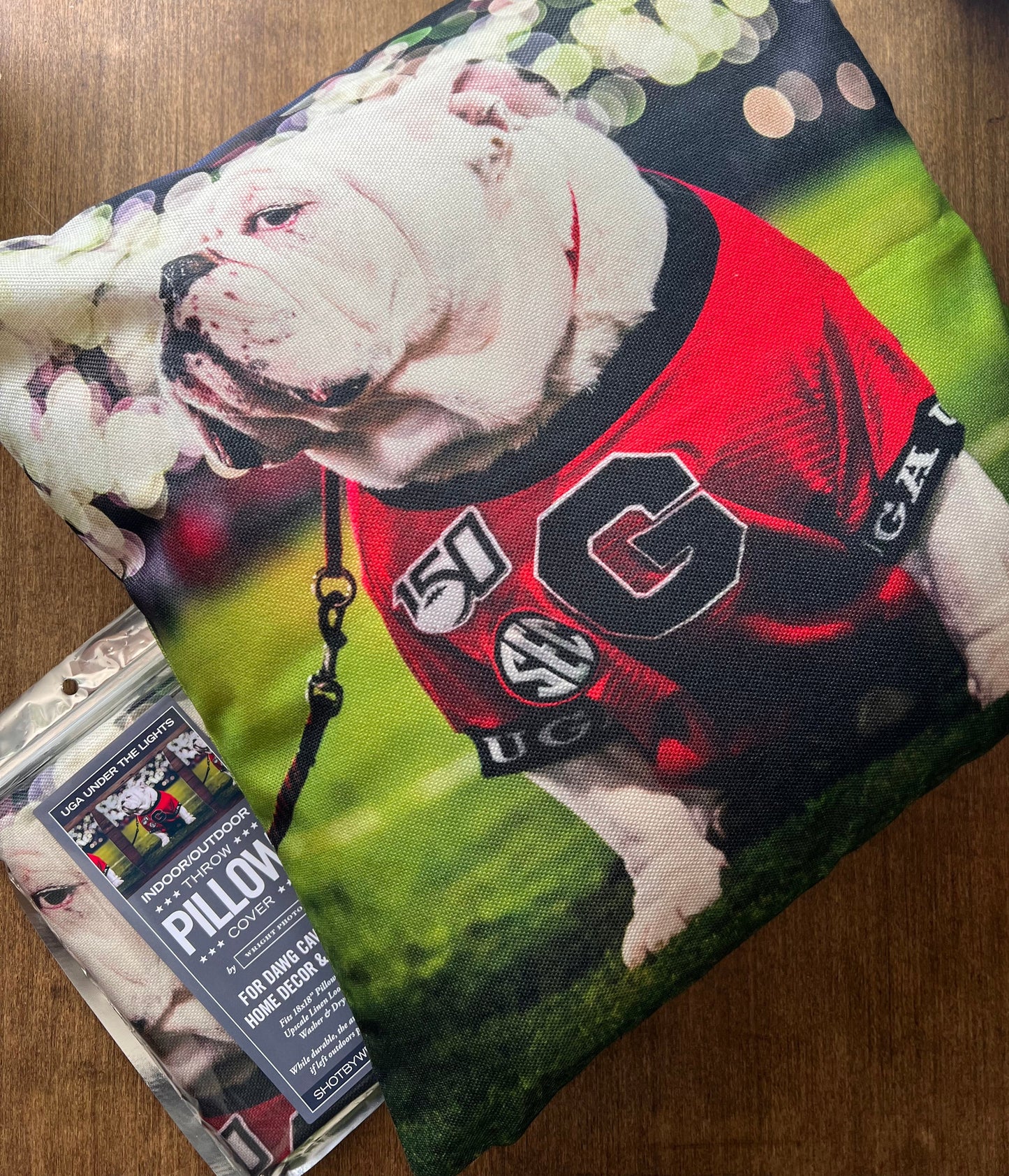Uga X Under the Lights Mascot 18x18" Throw Pillow - Indoor/Outdoor - Georgia Bulldogs Tailgate, Dawg Cave, Home Decor