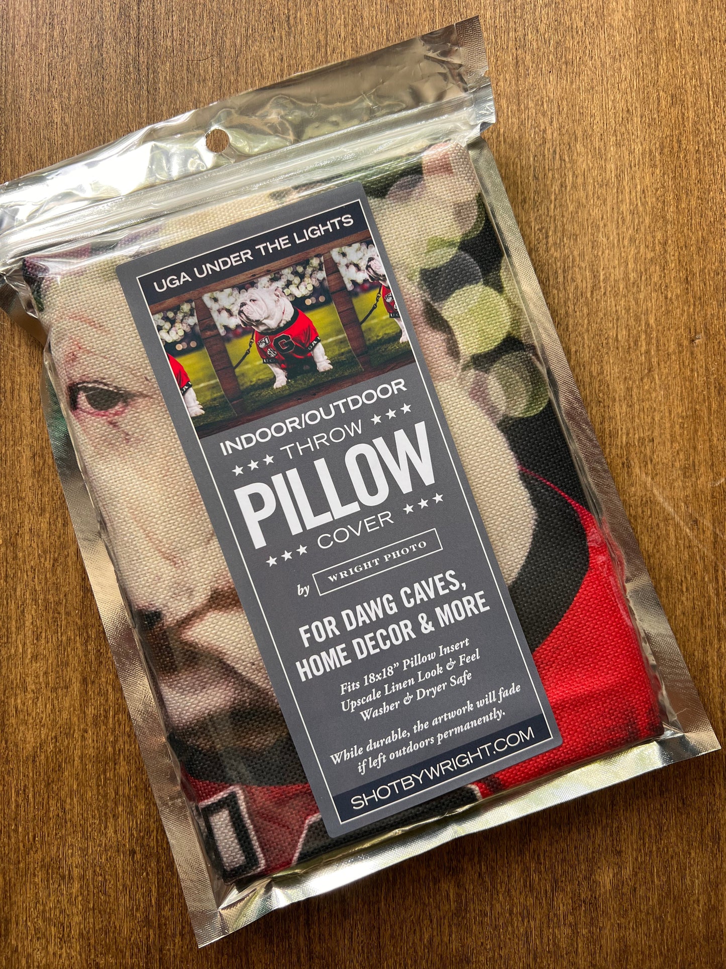 Uga X Under the Lights Mascot 18x18" Throw Pillow - Indoor/Outdoor - Georgia Bulldogs Tailgate, Dawg Cave, Home Decor