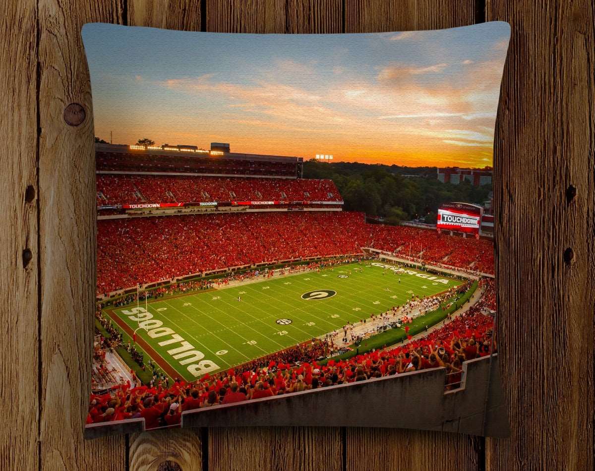UGA: Georgia Bulldogs Sanford Stadium Redout Throw Pillow - Indoor/Outdoor for Tailgate, Patio, Dawg Cave, Home Decor - WRIGHT PHOTO