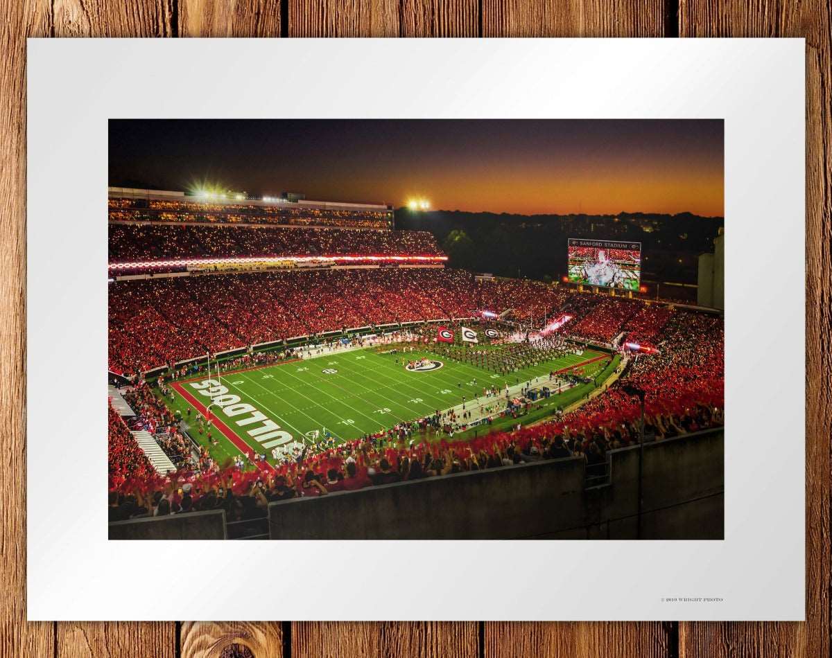 UGA Georgia Bulldogs Art: Georgia vs Notre Dame Big Night in Sanford Stadium Art Poster Print - Wright Photo
