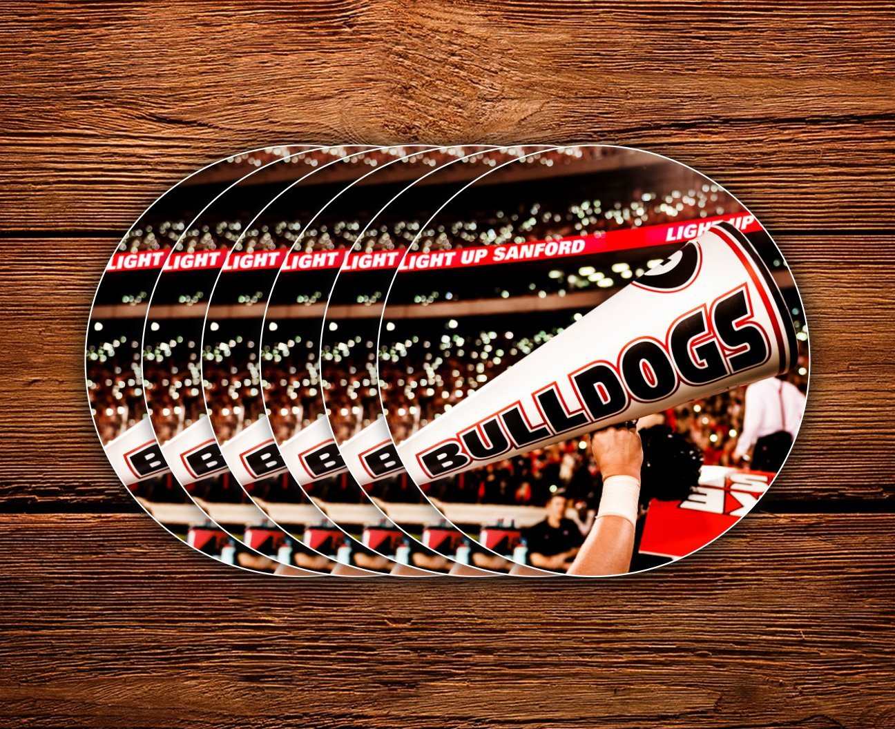 UGA Georgia Bulldogs Sticker 6-Pack - Light Up Sanford - 2.75" Circle Vinyl Photo Decal - Gift Wrap - WRIGHT PHOTO