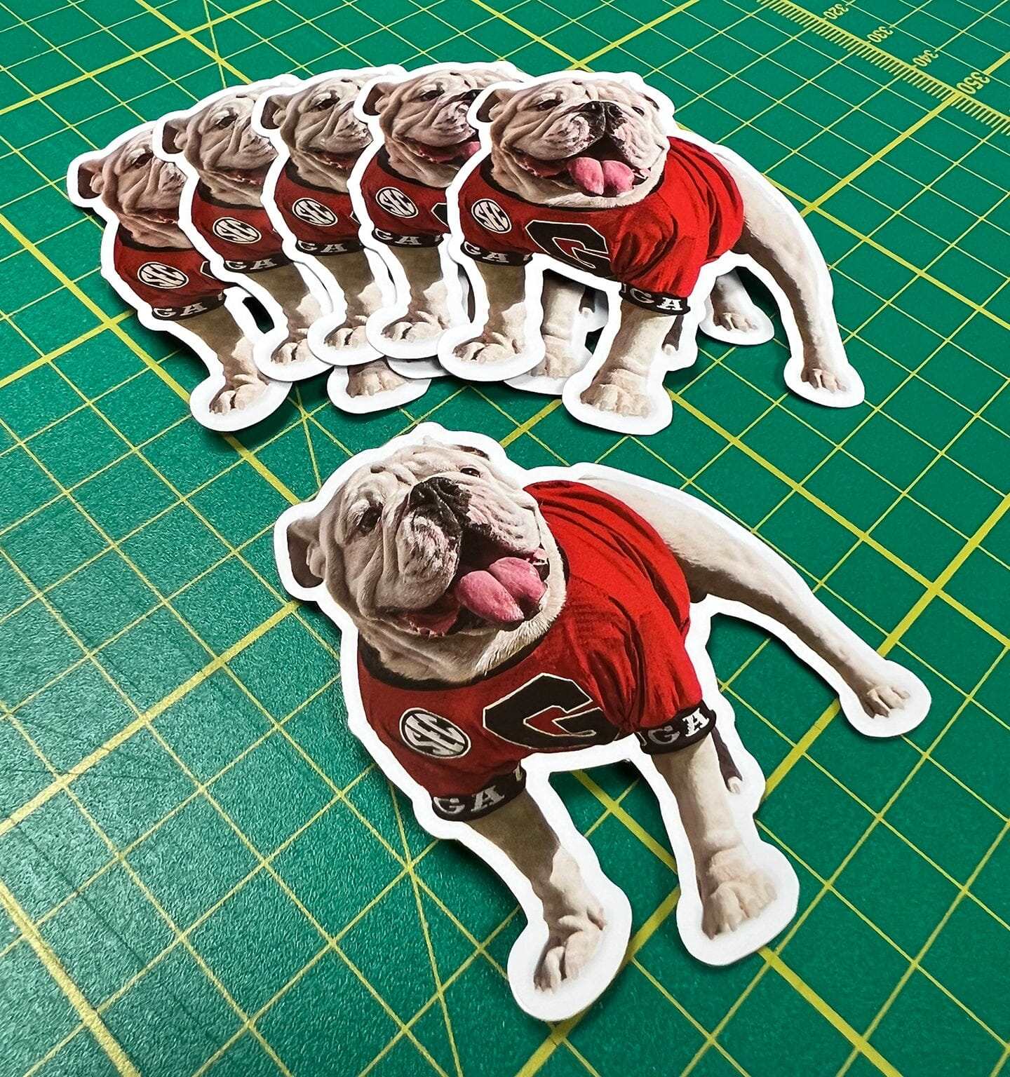 UGA Georgia Bulldogs Sticker 6-Pack - Uga X Mascot in the Endzone - 2.75" Die Cut Vinyl Photo Decal for Gift Wrap, Graduation Invitations, Stationary - WRIGHT PHOTO