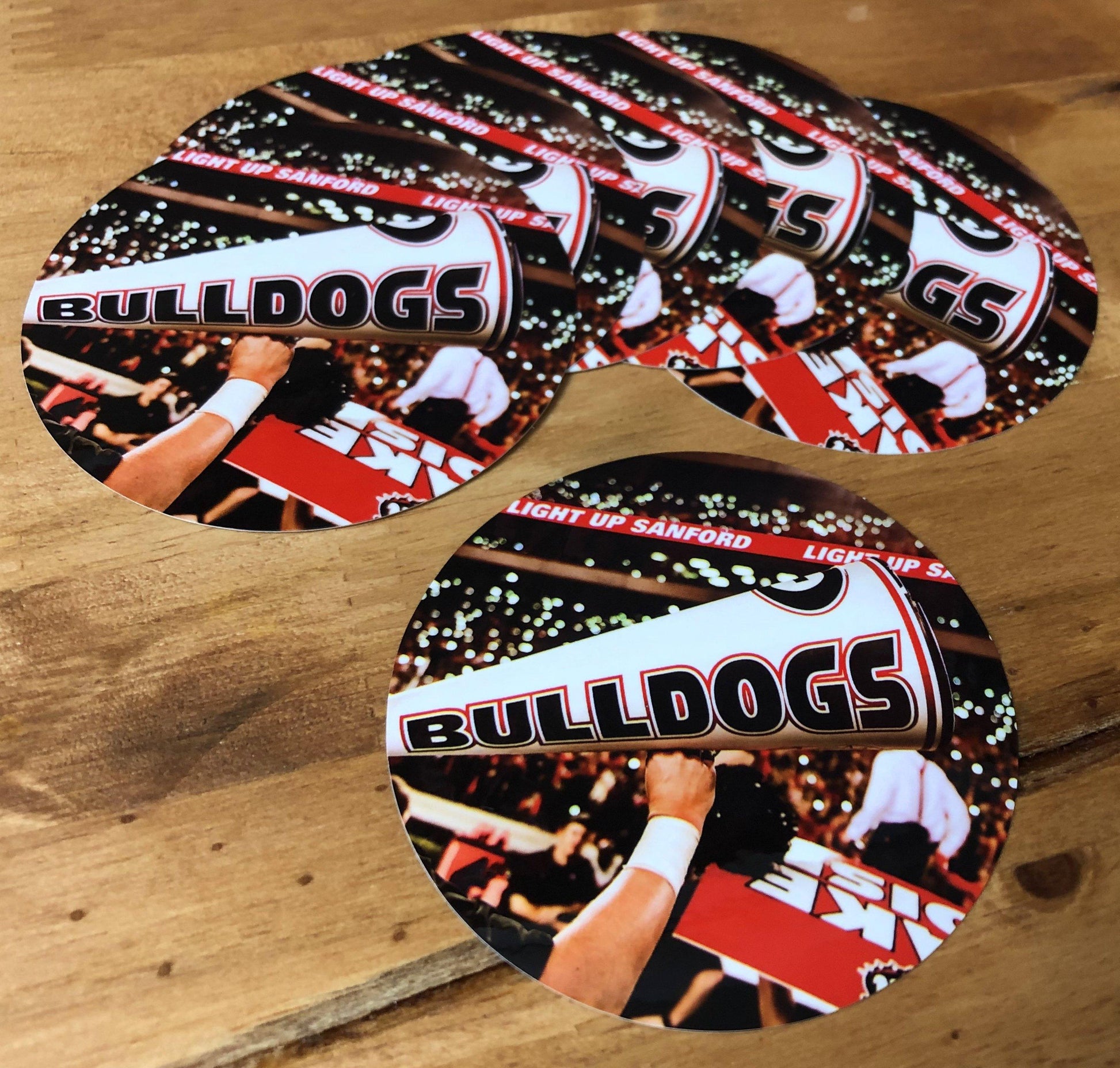 UGA Georgia Bulldogs Sticker 6-Pack - Light Up Sanford - 2.75" Circle Vinyl Photo Decal - Gift Wrap - WRIGHT PHOTO