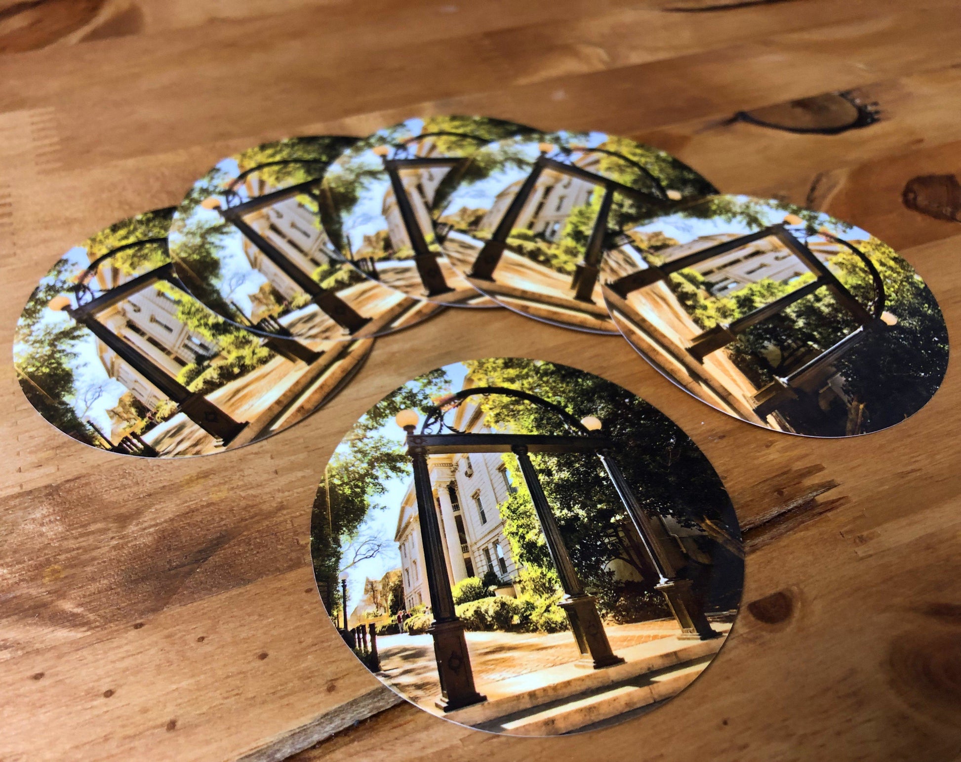 UGA Georgia Bulldogs Sticker 6-Pack - Campus Arch - 2.75" Circle Vinyl Photo Decal Gift Wrap Decor - WRIGHT PHOTO