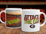 UGA Georgia Bulldogs Mug: Sanford Stadium "Attack the Day" Motivational Mug - Photo Coffee Mug - Gift & Home Decor - WRIGHT PHOTO