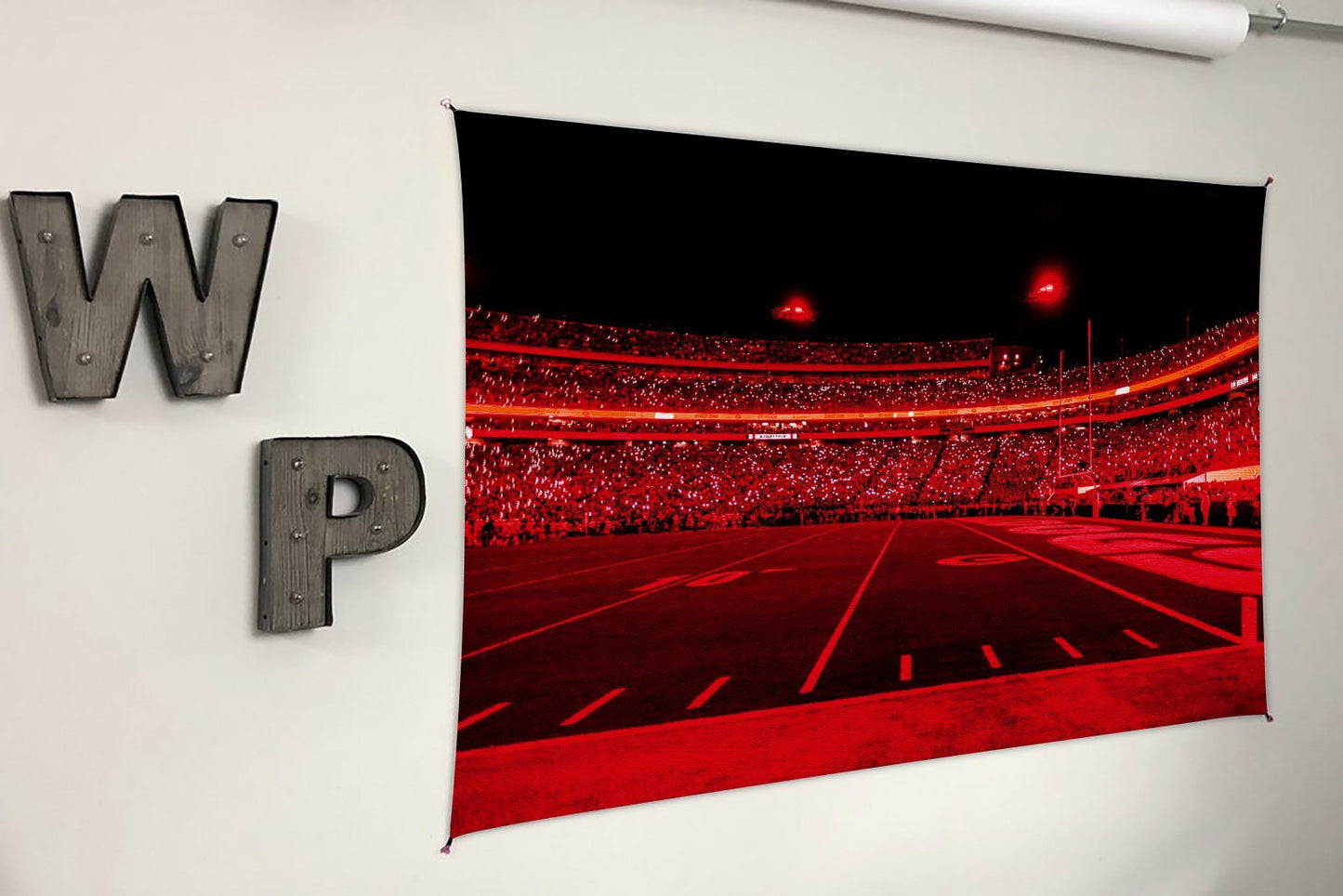 UGA Georgia Bulldogs Art: Red Lights Show Photo Tapestry Print - 2XL & 3XL Sizes - Wright Photo