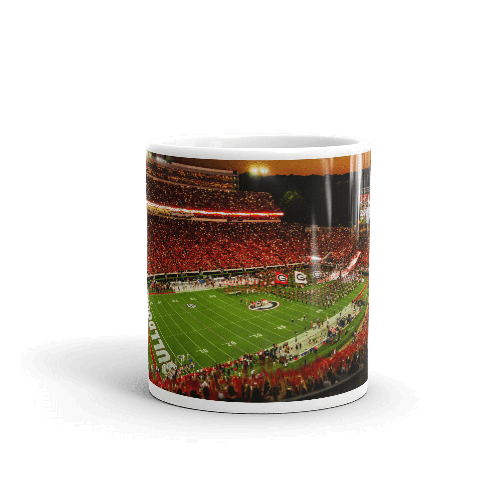 UGA Georgia Bulldogs: Big Night in Sanford Stadium vs Notre Dame Panoramic Photo Mug - 11oz & 15oz Coffee Mug - Photo Mug - Gift & Home Decor - WRIGHT PHOTO